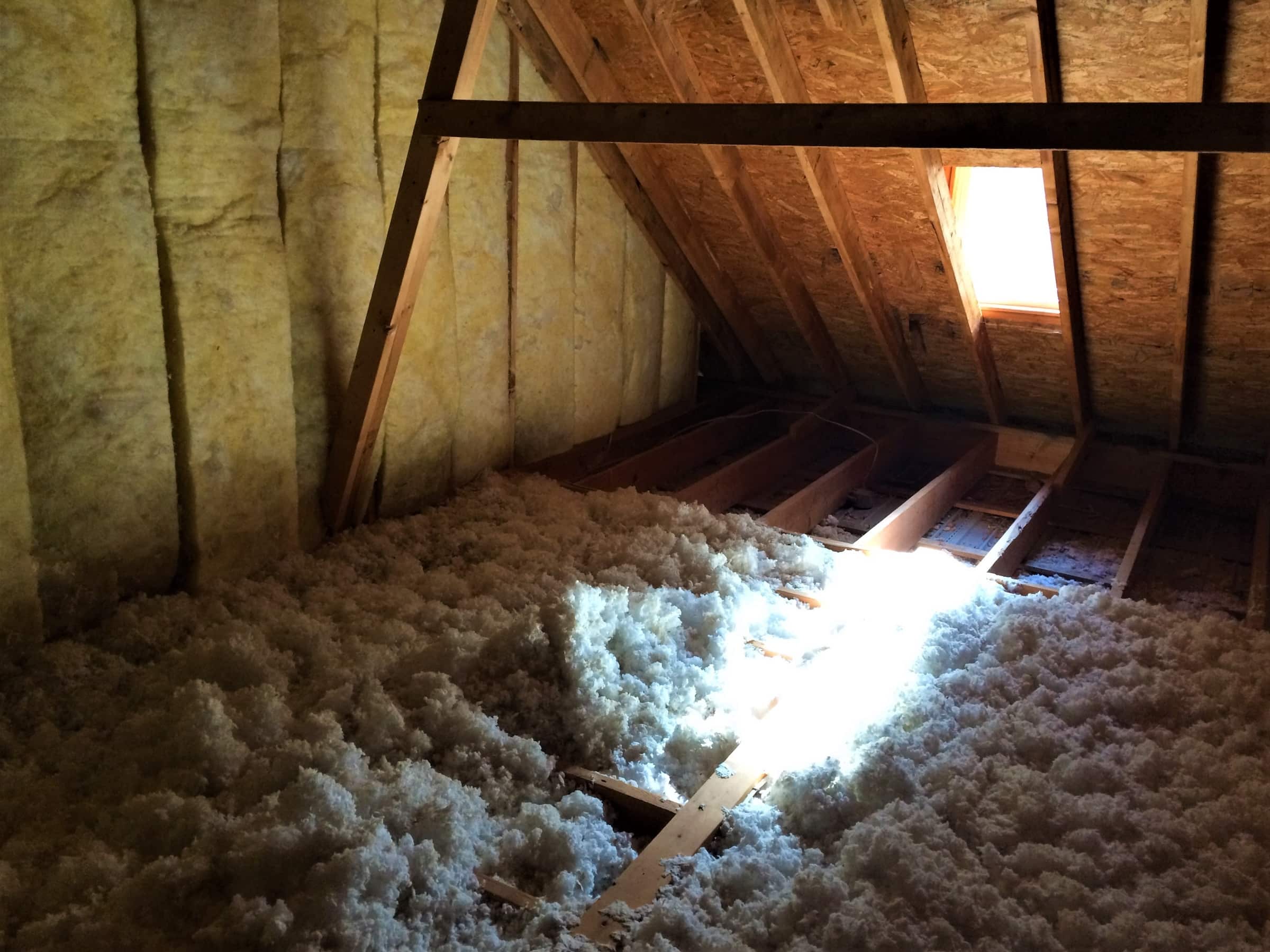 Blown loose-fill insulation in an attic